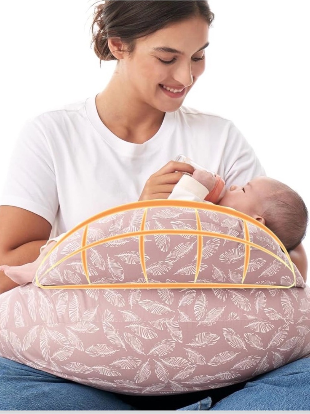 Momcozy Large Feather Print Nursing Breastfeeding Pillow in Dusty Rose